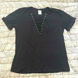 Black Lace Front Short Sleeve Top